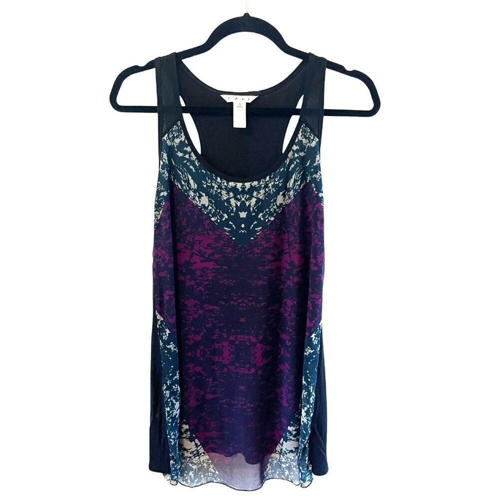 Cabi Heart of Love Mesh Overlay Racerback Tank Sleeveless Top S Purple blue #559